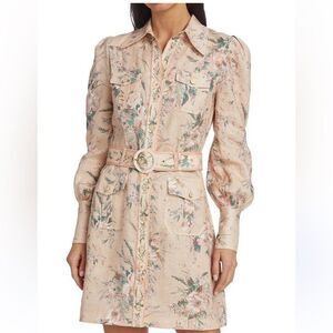 NWOT zimmermann linen Floral Beige Belted Dress